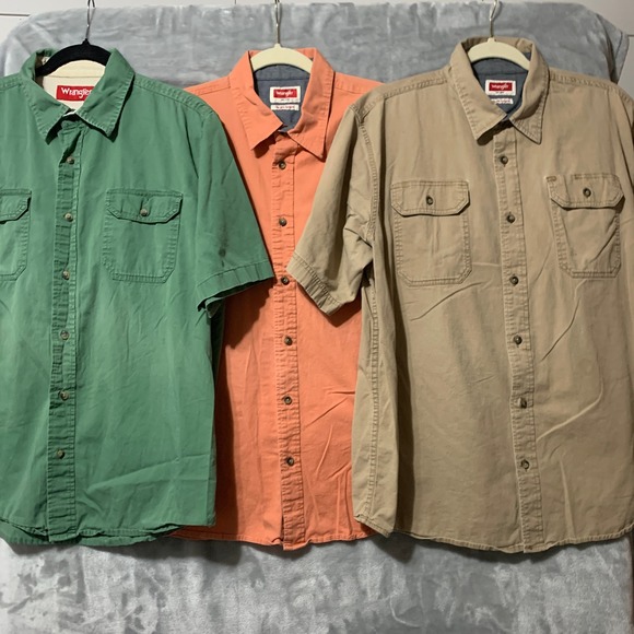 Wrangler Short Sleeve Button Up Shirts Mens Large Casual Work Utility Lot 3 - Picture 1 of 14